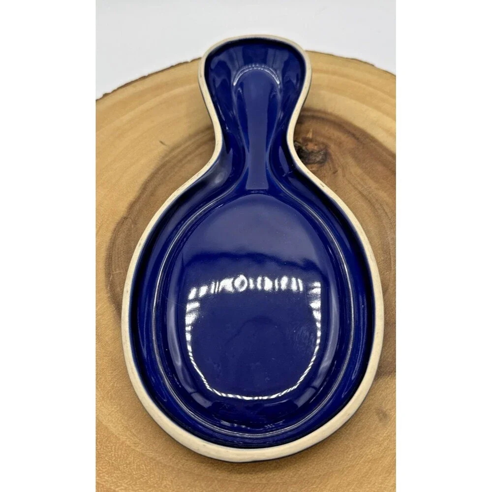 Le Creuset Blue Stoneware Enamel Spoon Rest/Holder, Royal Blue Kitchen Ware 9”